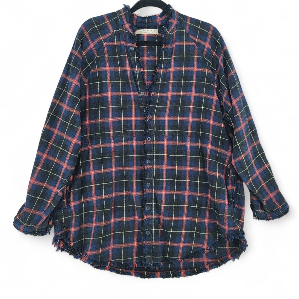 We The Free Happy Hour Plaid Shirt Small Raw Hem Grunge Flannel EUC‎ Cotton